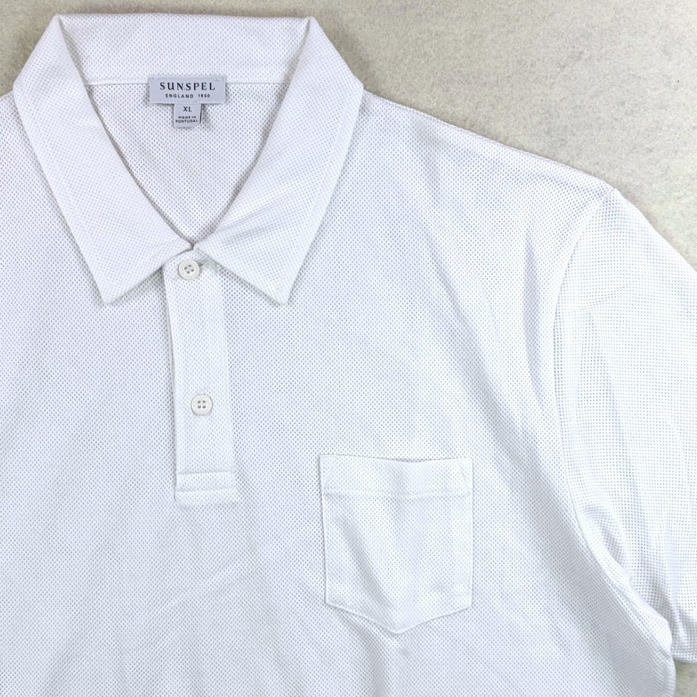 Sunspel Riviera Polo Shirt XL White Cotton Mesh Short Sleeve James Bond Portugal